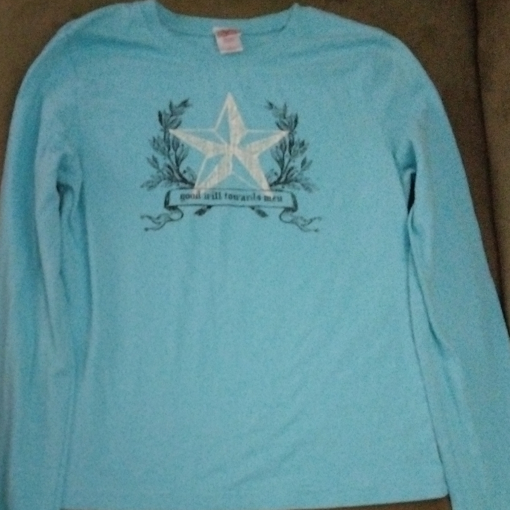 Girls' Light Blue Long-Sleeve Star Graphic Tee
